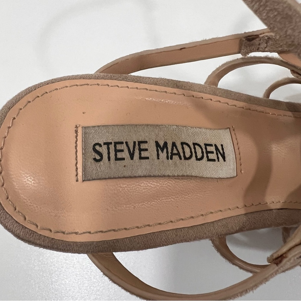 Steve Madden Christina Beige Cut Out Wedge Sandals Leather Ankle Strap, 9 - Picture 7 of 10